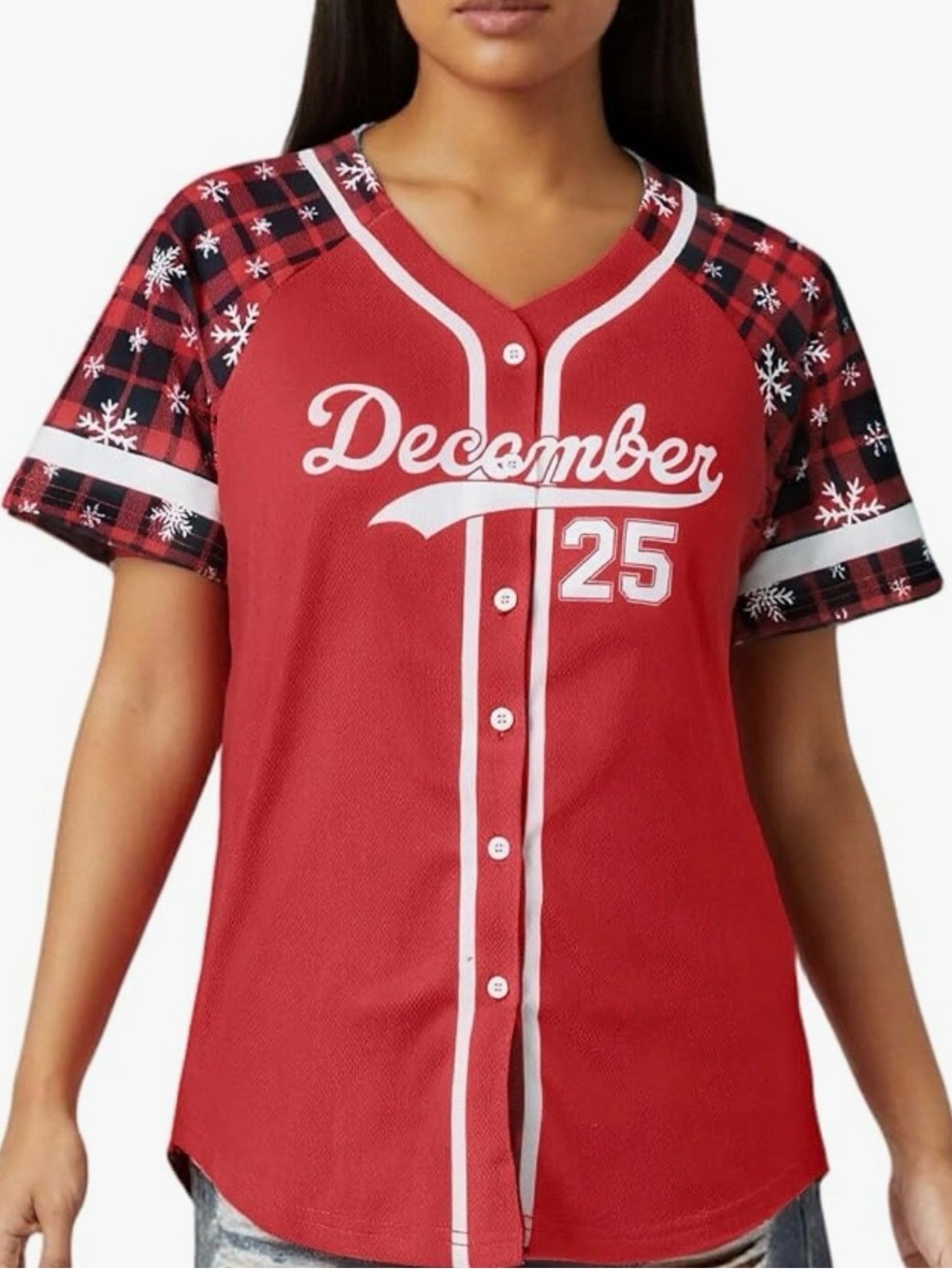 NWT IN BAG❤️🎄💚December 25 Red Baseball-Style Holiday Top